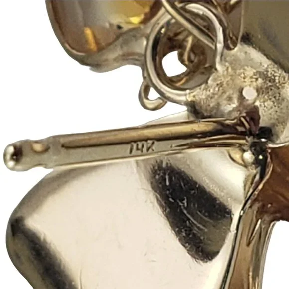 14K Yellow Gold Bow Dangle Earrings #16387
